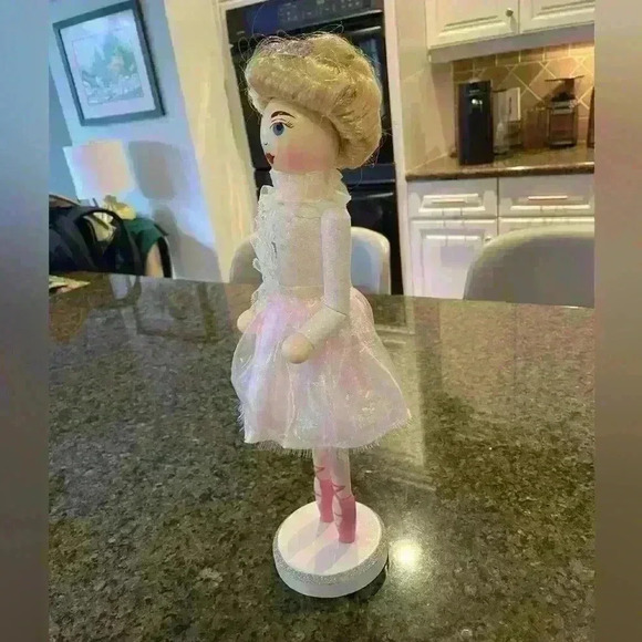 Wooden nutcracker ballerina pink white clothing blond hair tiara 14.5 inches - Picture 8 of 10
